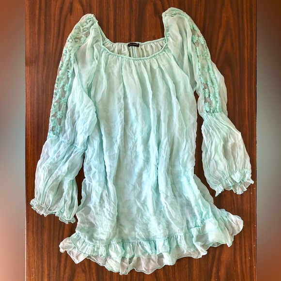 Boston Proper Silk sheer boho peasant style mini, Swim, cover-up, tunic sz S - Picture 5 of 16